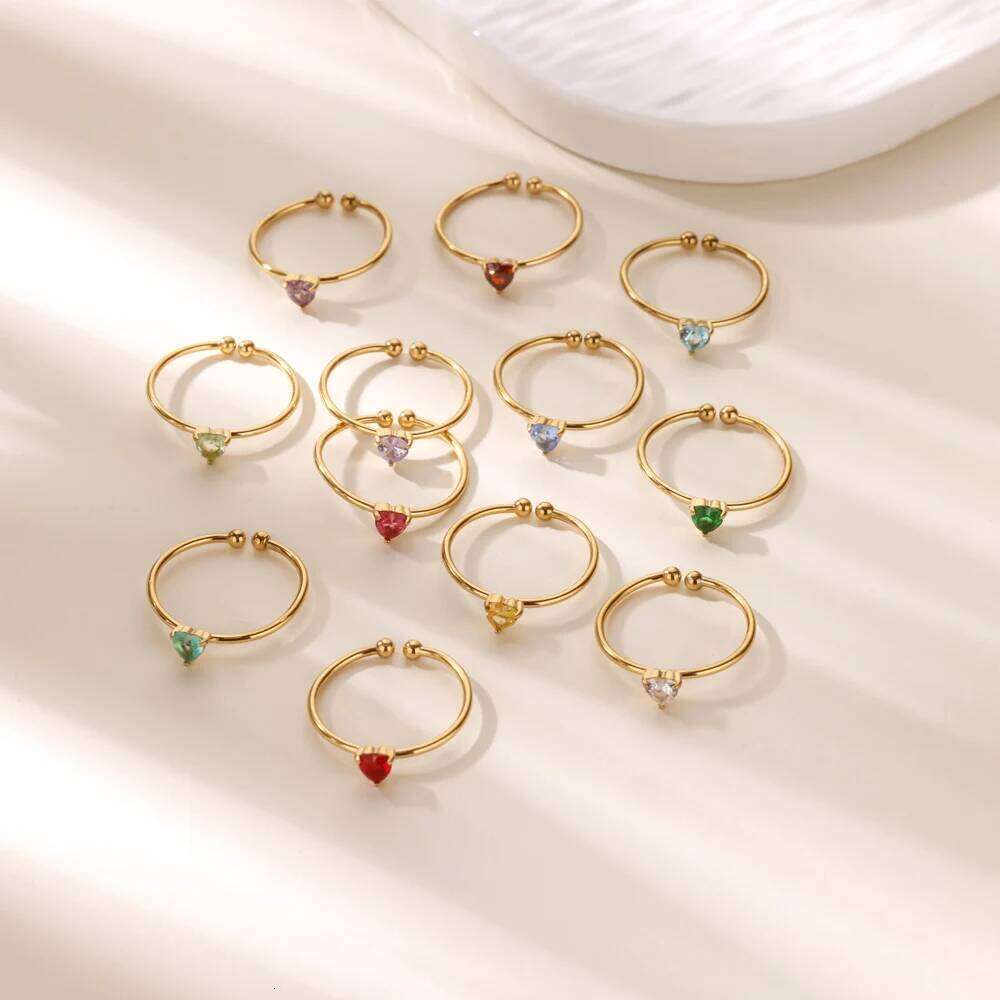 12 Birthstone Zirconia for Women Stainless Steel Gold Color Heart Rings Aesthetic Wedding Jewelry Free Shipping H260312