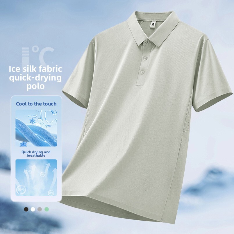 Cross-border seamless nylon-polyester for men, short-sleeved t-shirt, solid color business casual men's collared top, T-shirt polo shirt
