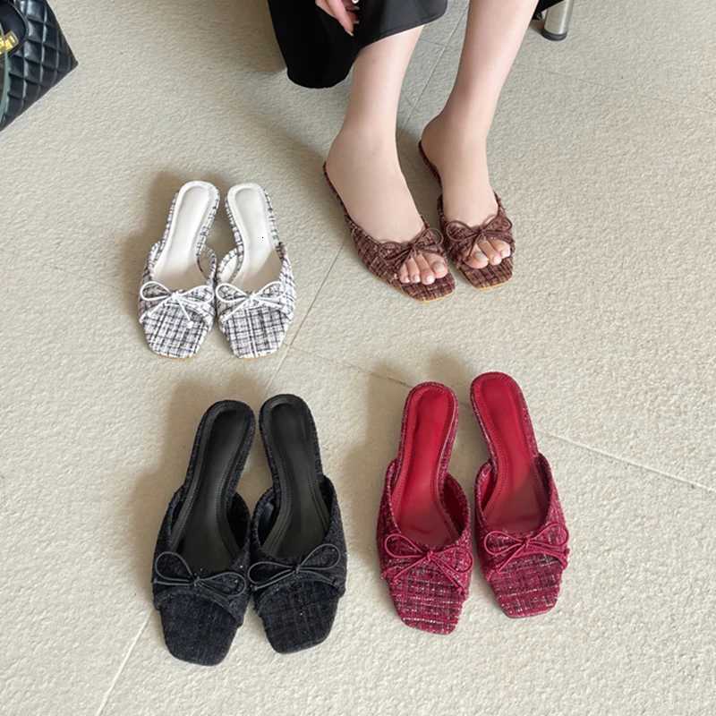SUOJIALUN 2026 Summer New Women Slipper Fashion Bow-knot Shallow Slip On Slides Low Heel Ladies Elegant Dress Slides K260312