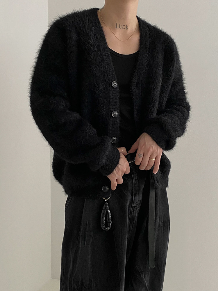 MRCYC Mink Wool Vneck Knitted Cardigan Jacket for Men Autumn Korean Style Casual Loose Fit Versatile Sweater for Outdoor Wear 240918