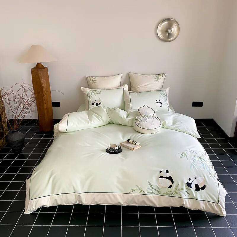 New Chinese embroidered panda 100S long-staple four-piece cotton quilt cover bed sheet bedding H260312