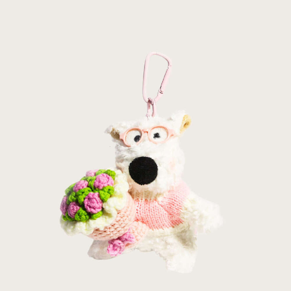 New hand-held bouquet West Highland doll bag pendant plush keychain accessory, gift for best friends and couples