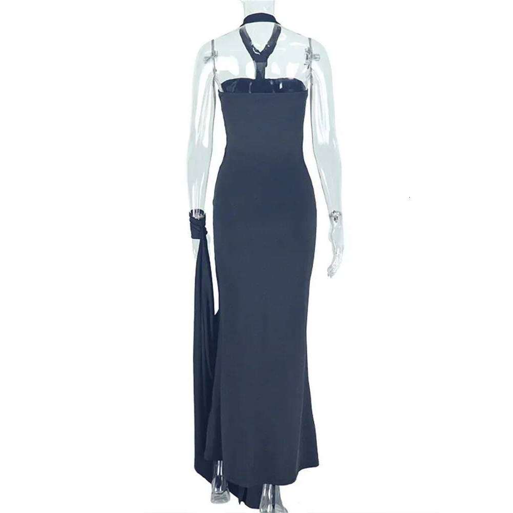 Leosoxs Elegant Halter Maxi Dress Women Backless Skinny Hand Strap Hem Summer Trend Sexy Vacation Birthday Party Vestidos C260312