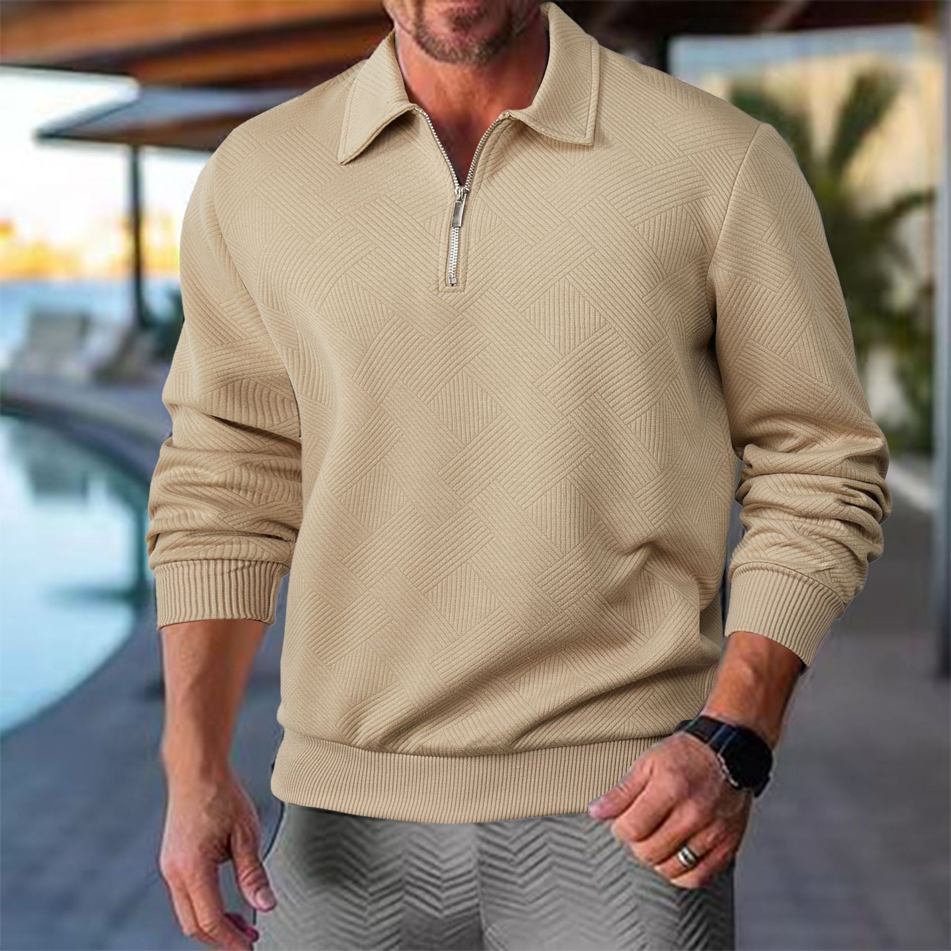 Spring And Polo Autumn Season Designer Shirt European And American Fashion Men's New Designer Hoodie Solid Color Lapel Jacquard Half-zip Sweatshirt