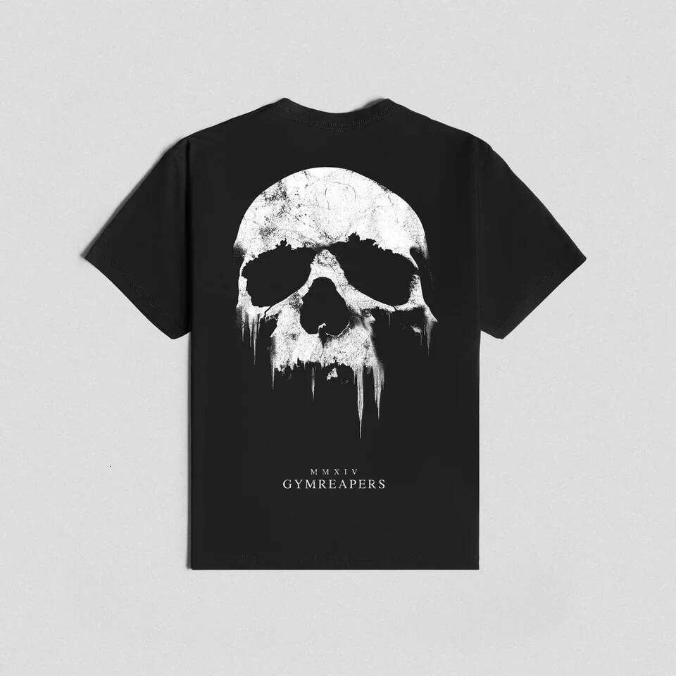 American Fitness Gym Men T Shirts Training Clothes Sports Cotton Short Sleeve T-Shirt Men's Skull Loose Trendy Fashion Print Tee