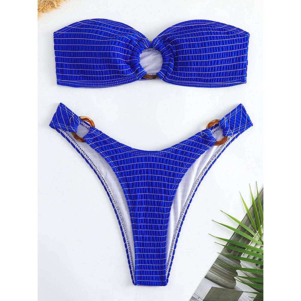 Ring Link Bandeau Bikini 2025 Women Brazilian Swimwear Female Sexy Swimsuit Solid Beachwear Bathers Bathing Swimming Swim Suit Y260303