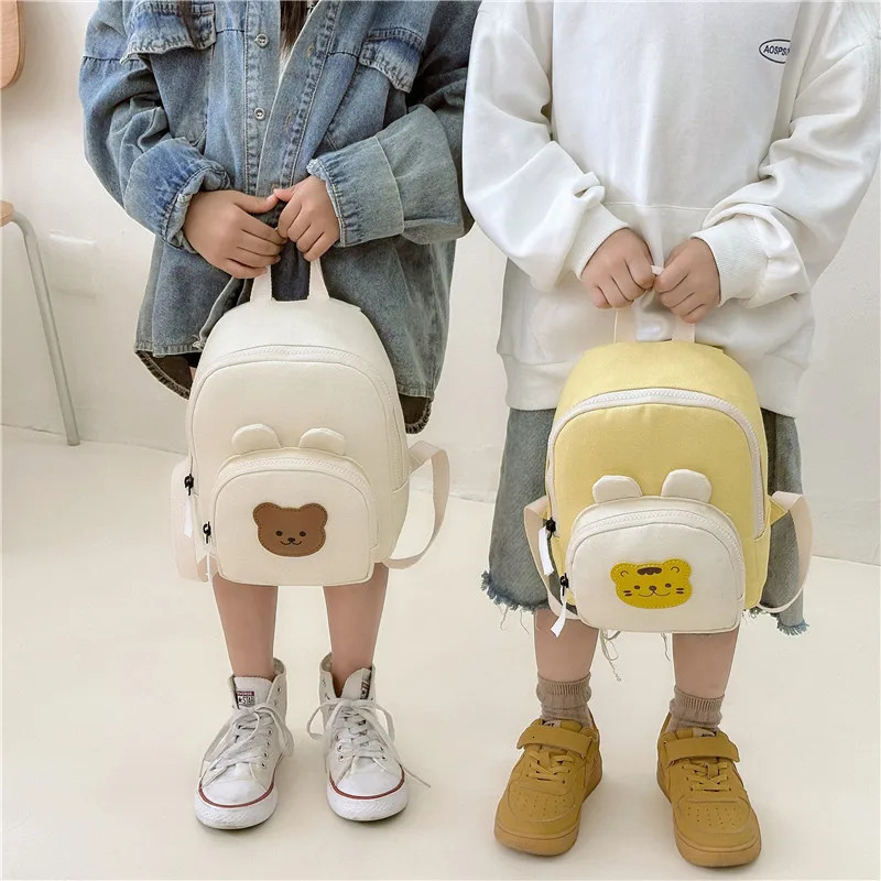 Korean Canvas Kids Backpack Kawaii Childrens Handbags for Girl Kindergarten Boy Schoolbag Cartoon Bear Bunny Toddler Bag 260311