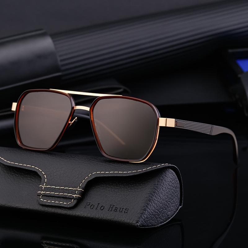 fashion double-bridge sunglasses for men, outdoor driving sun protection eyewear, wholesale square-frame glasses shades
