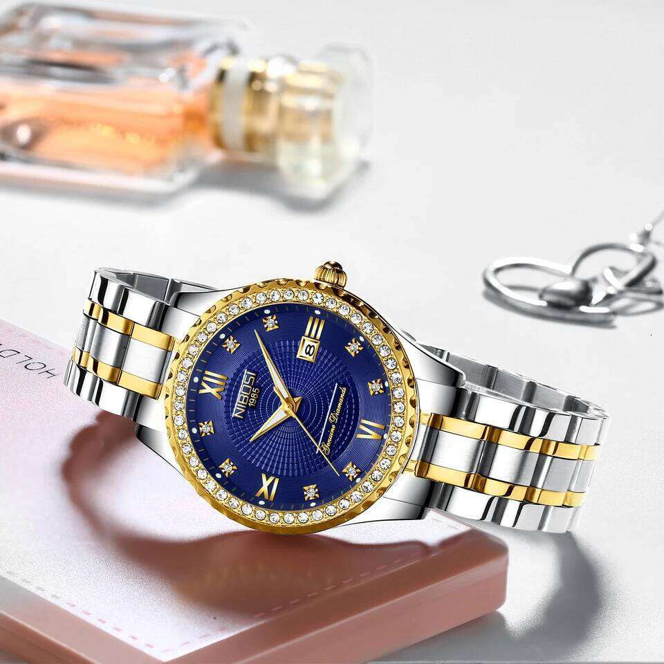 NIBOSI Diamond Watches for Women Classic Luxury Rose Gold Analog Quartz Fashion Waterproof Luminous Ladies Female Watch