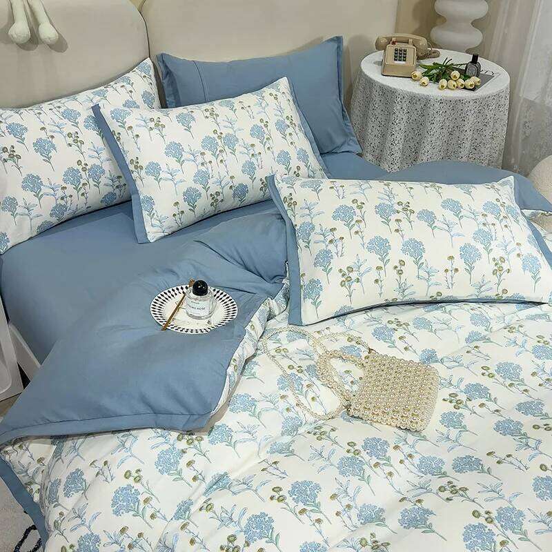 Class A Water-washed Cotton Bedding Four-piece Set Retro Style Double Large Quilt Cover Bed Sheet 2 Pieces Pillowcases H260312