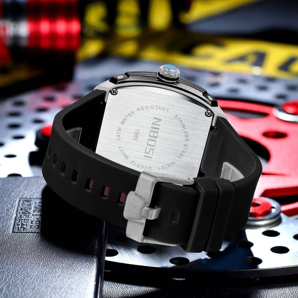 NIBOSI Analog Skeleton for Men Fashion Luxury Automatic Quartz Black Watches with Silicone Strap Luminous Reloj Hombre