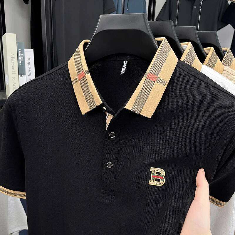 Summer men's fashion short sleeved polo shirt design exquisite ice silk embroidery breathable T-shirt 26H0312