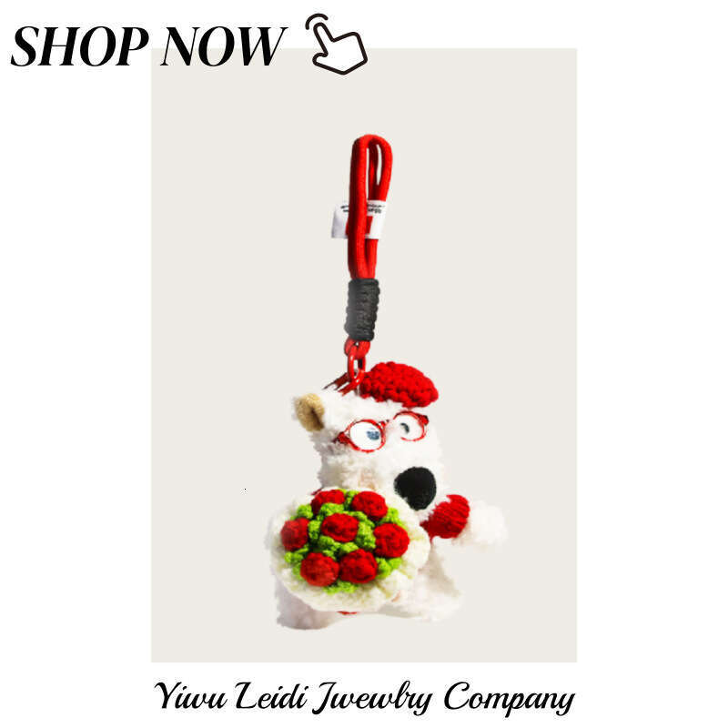 New hand-held bouquet West Highland doll bag pendant plush keychain accessory, gift for best friends and couples