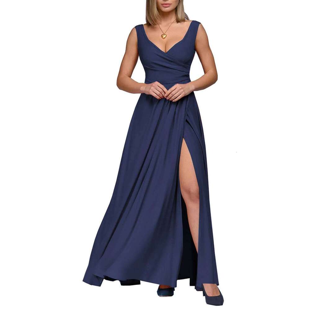 Women's 2025 Summer Solid Color Formal - Sleeveless Evening Gown with Waist Accent, Elegant Floor Length Bridesmaid Dress C260312