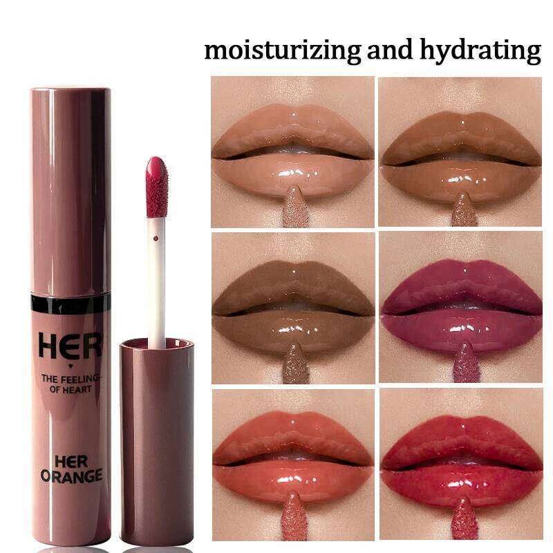 Herorange Shimmering Mirror Glaze, Moisturizing, Not Fade, Easy to Apply, Water-Glossy Glass Lip Gloss Cosmetics, Christmas Gift W260311
