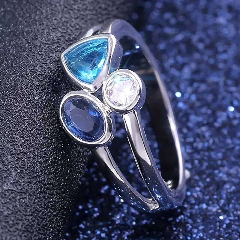 1 Fashionable European And American Irregular three-color Stone Date Ring For Women H260312