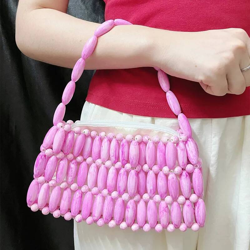 Women's Handbag Luxury Designer Hand Woven Bead Hollow Out Female Tote Travel Holiday Women Evening Beach Bag