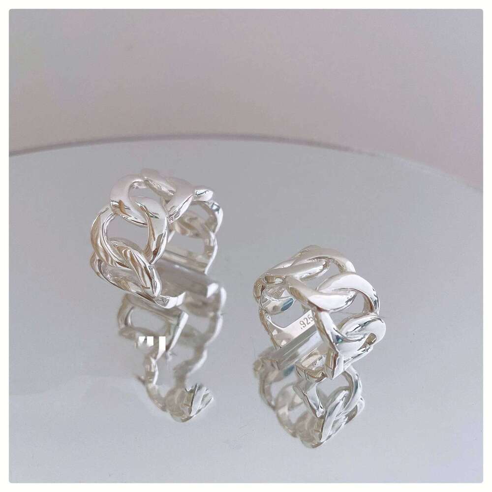 925 Sterling Silver Rings Women Geometric Fine Jewelry Finger Adjustable Simple Chain Hollow Ring For Party Birthday Gift H260312