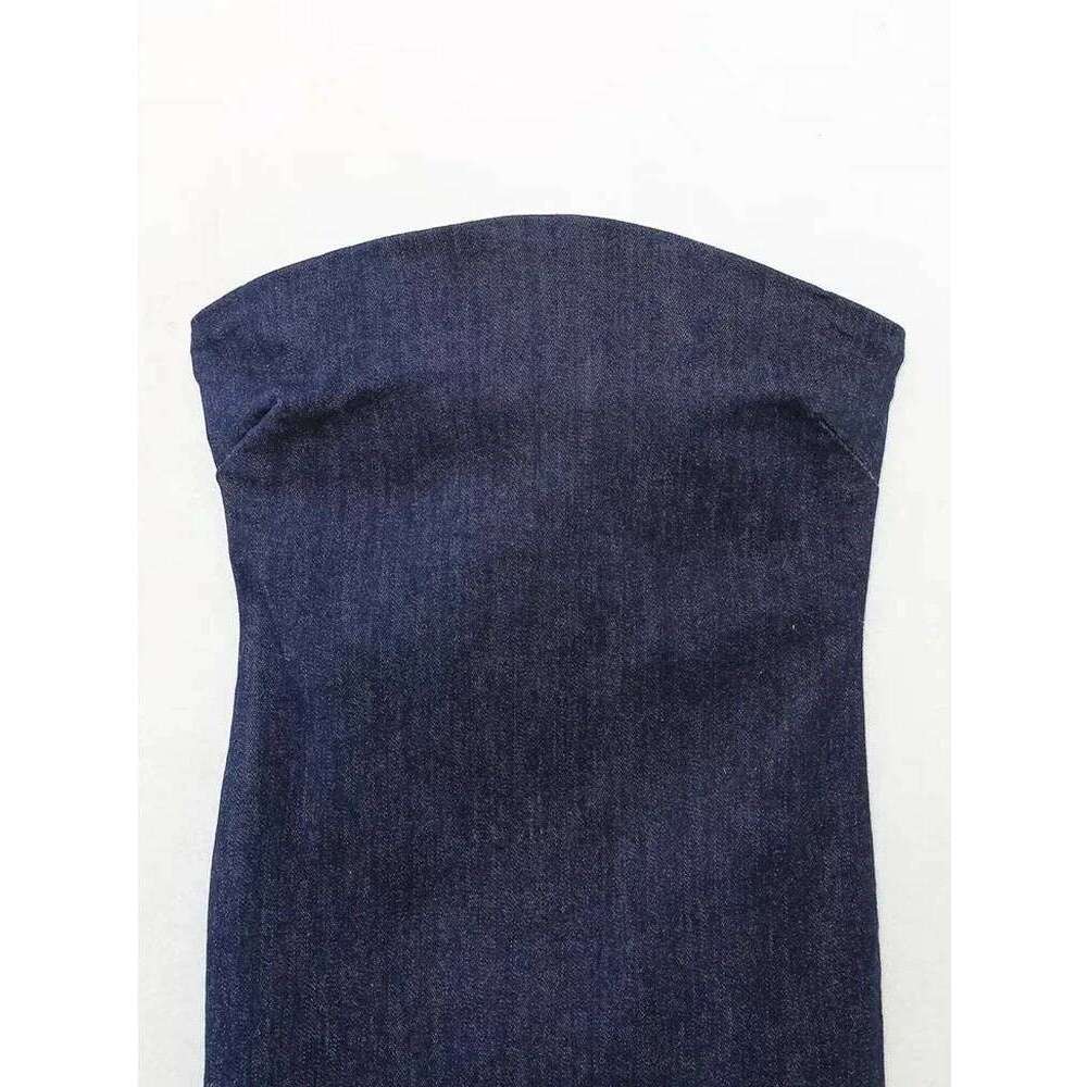 Nlzgmsj 2024 Women Elegant Strapless Back Zipper Slit Dresses Summer Female Off Shoulder Backless Denim Long Dress C260312