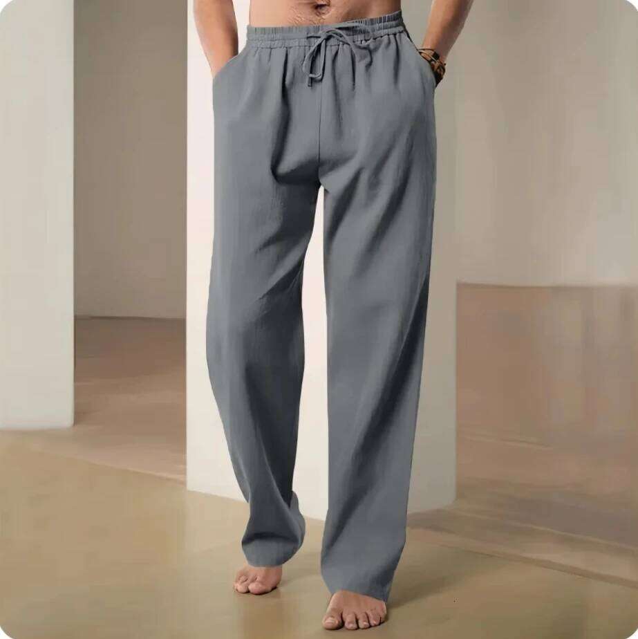 Cotton and summer straight casual quick drying sports men wide leg oversized linen pants 2025 new item