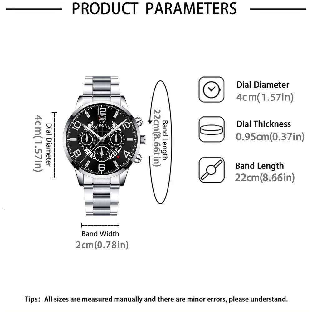 2Pcs/set Business Casual Round Quartz Alloy Strap Case Suitable for festivals or daily wear Men's Fashion Watch Set