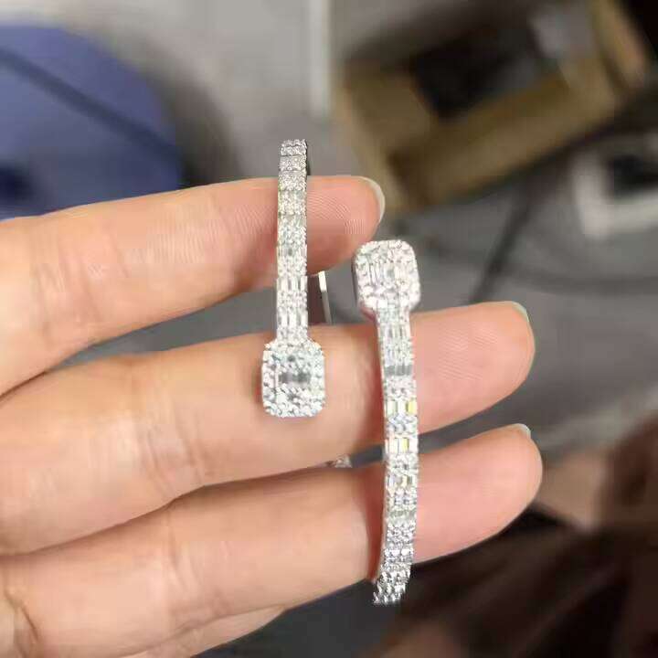 Premium Jewelry Pure Sier Iced VVS Square Moissanite Bracelet Cuban Chain Bangle Unisex Couple Gift