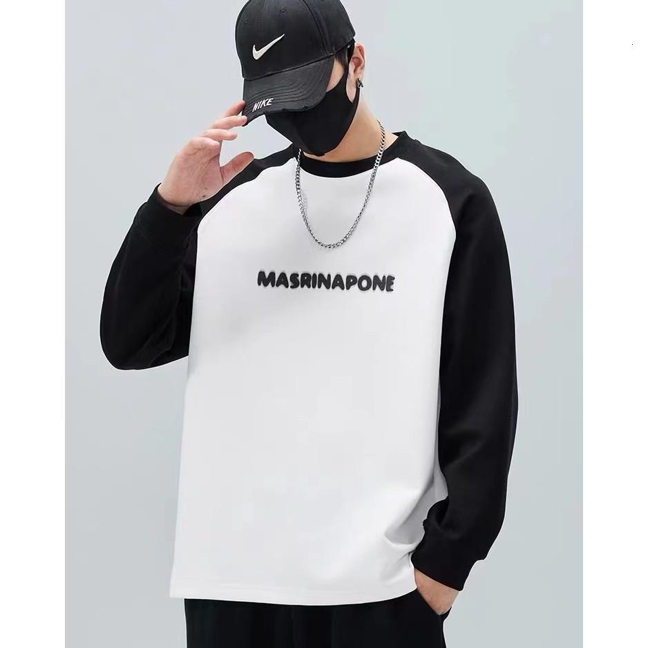 Raglan Sleeve Autumn Designer Hoodie And Winter Patchwork Raglan Sleeve Flocked Youthful Trendy Letter Simple Unisex Sweatshirt