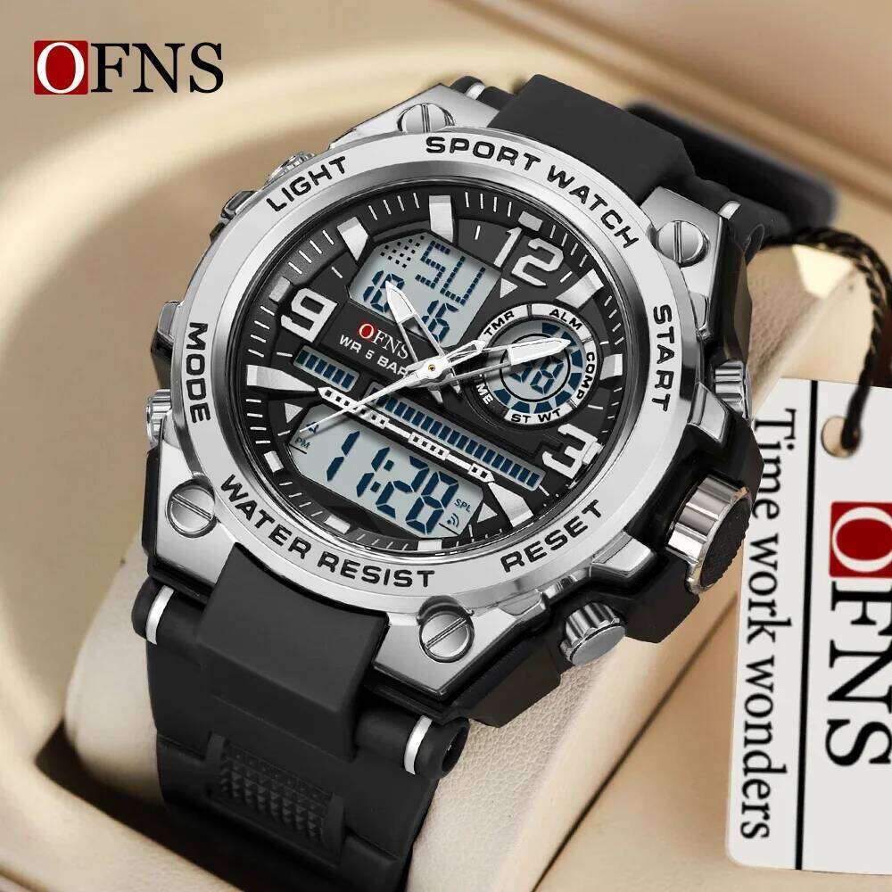 OFNS Top Brand 6024 Casual Waterproof Dual Screen Digital Men's Sports LED Date Clock Silicone Watch Band