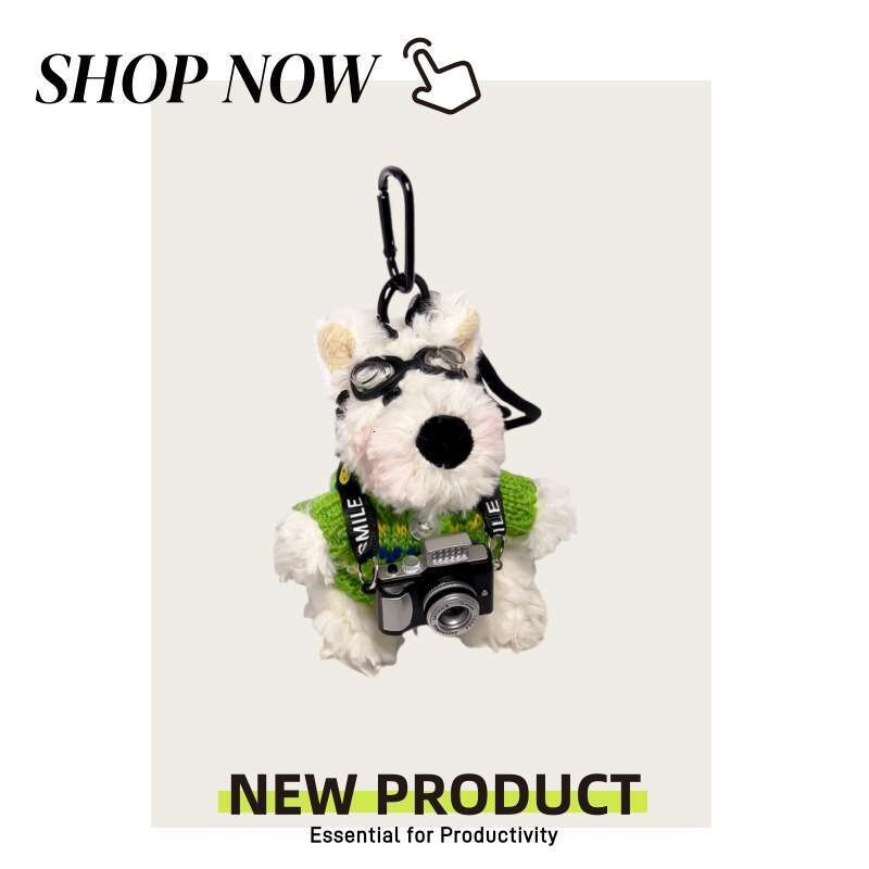 Original Cute Camera West Highland White Terrier Plush Pendant Bag Charm Cartoon Puppy Doll Keychain Creative Gift