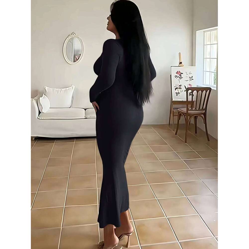 2025 Long sleeves Sexy Maxi Dress Spring Women Party Y2K Concise Tight fishtail skirt Elegant Dresses Female Clothing C260312
