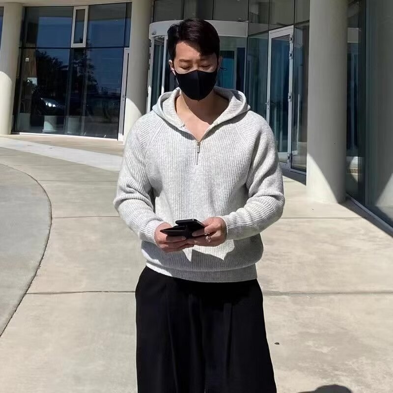 New Half-zip Hooded Sweater For Men Trendy Brand Spring And Autumn Designer Hoodie Casual Style Thick Knitted Jacket Heavy-duty Outerwear
