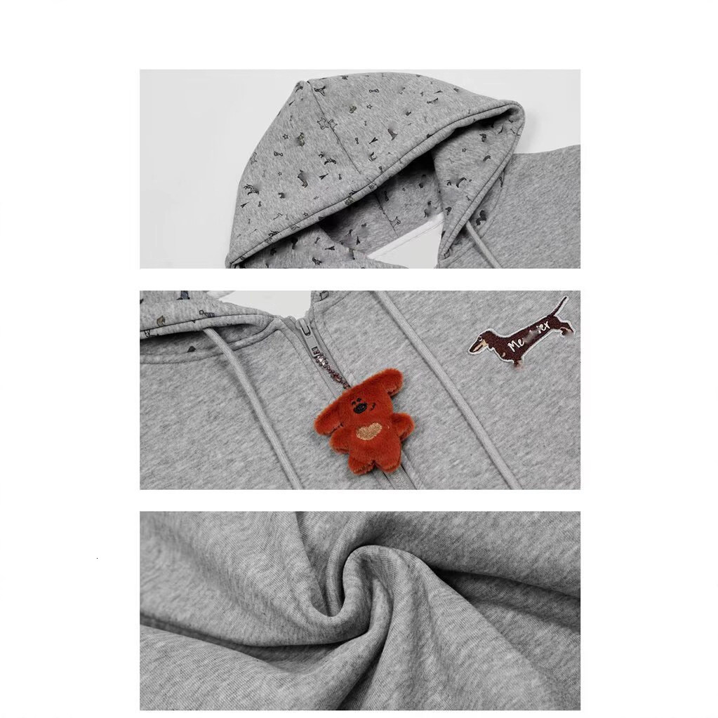 Unique Design Hooded Sweatshirt For Women New Designer Hoodie Spring/autumn Retro Jacket Cardigan Trendy Gray Top