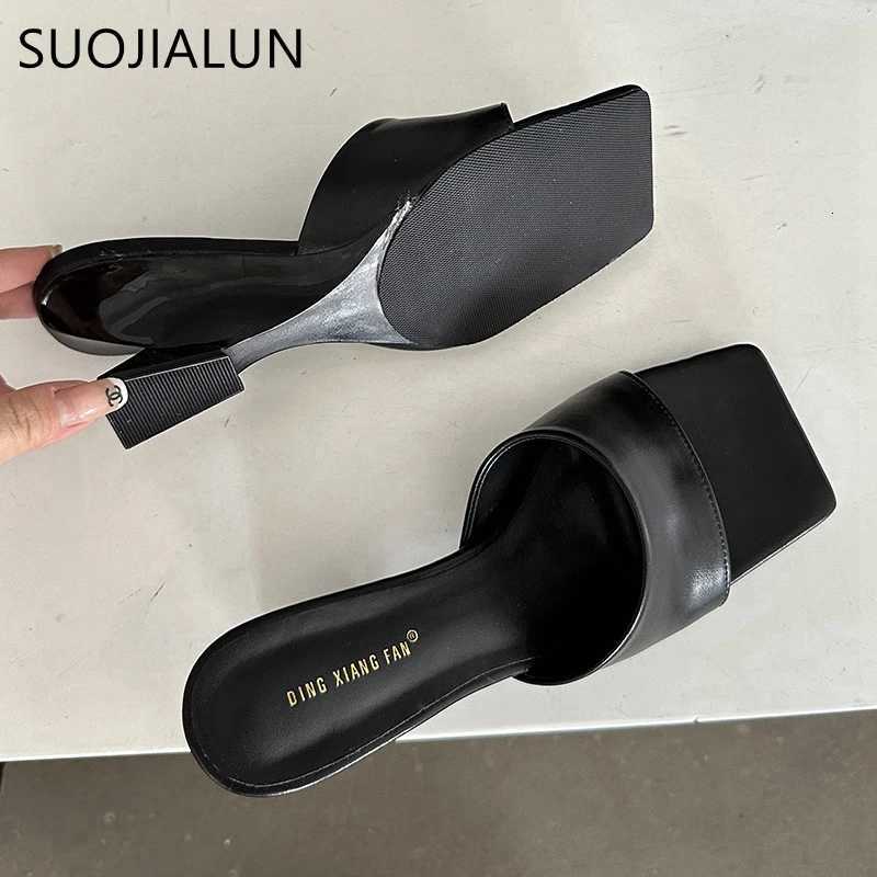 SUOJIALUN 2024 Summer New Women Slipper Fashion High Wedge Heel Ladies Elegant Dress Slides Shoes Square Toe Slip On Sanda K260312