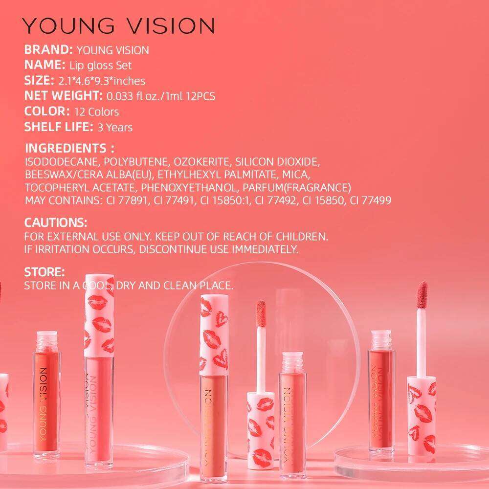 YOUNG VISION 12Pcs/set Lip Glaze Magnet Gift Box Set Matte Non Stick Cup Liquid Lipstick W260311