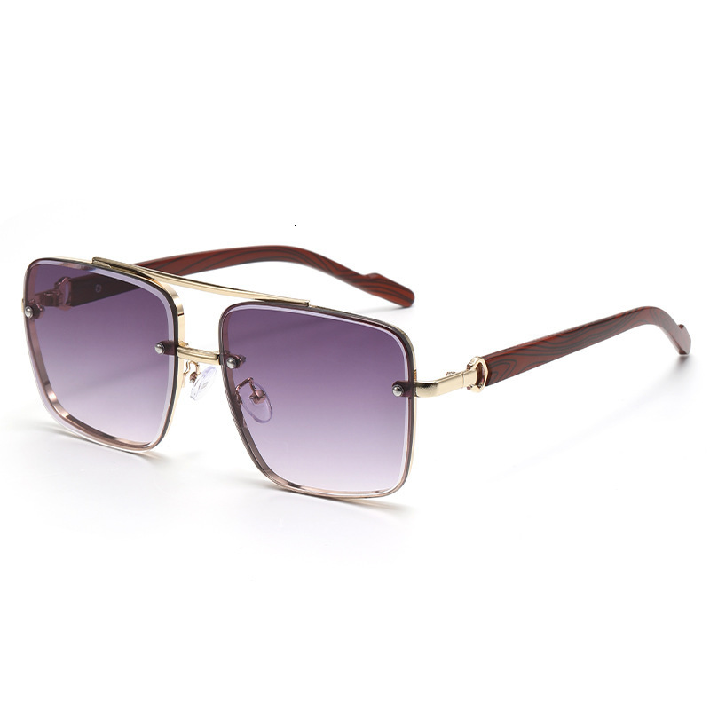 New Metal Double Beam Square Frame Wood Grain Leg Trendy Men's Driving Sunglasses