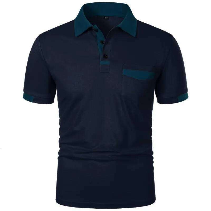 New Men's Short Sleeve T Solid Color Polo Shirt with Pockets Breathable Loose Basic Shirts for Men Lightweight Tops 26H0312