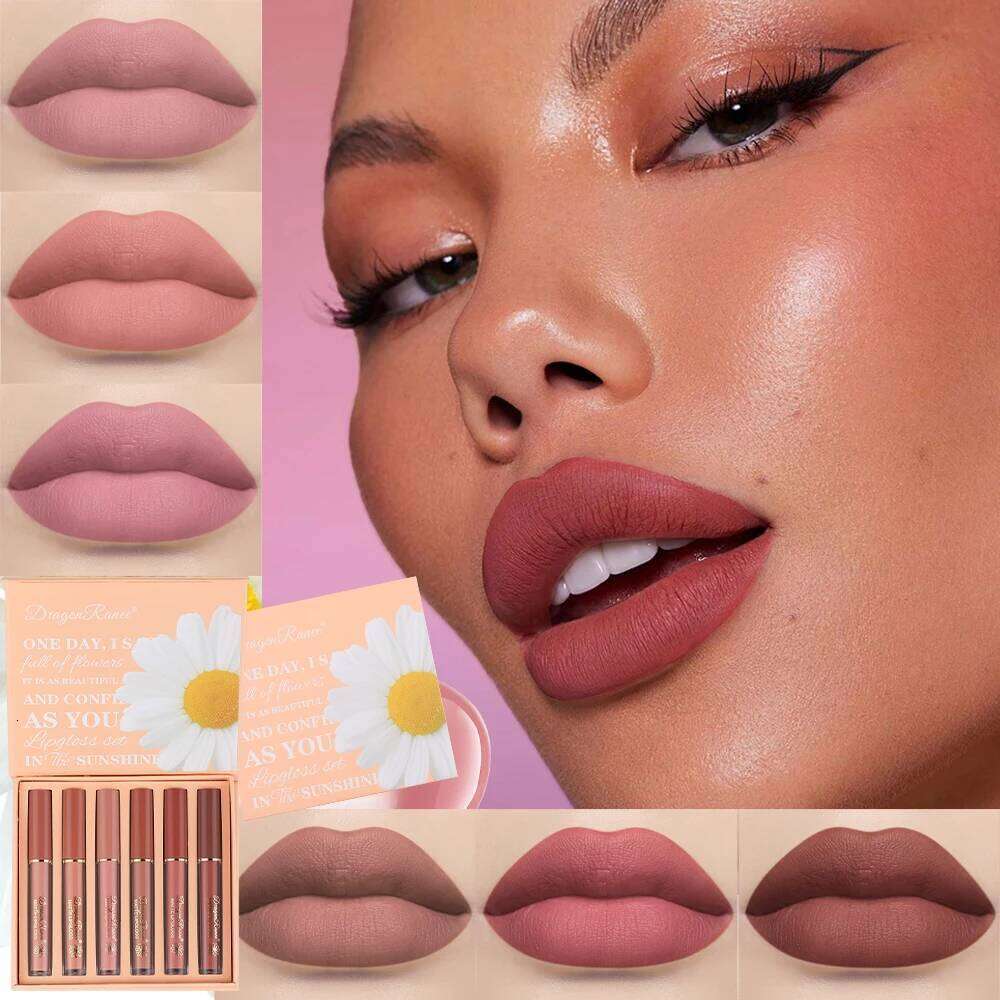 Six-Piece Set, Matte Finish, Delicate Easy to Apply, Non-Stick, Waterproof Sweat-Proof, Versatile for Daily Use, Lip Gloss and Lipstick Set W260311