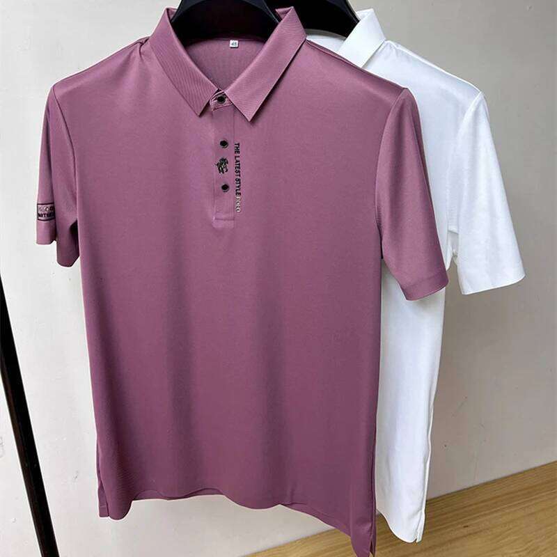 High quality ice silk breathable short sleeve T-shirt Men's Summer Fashion Embroidery Casual Elastic Comfort polo shirt 26H0312