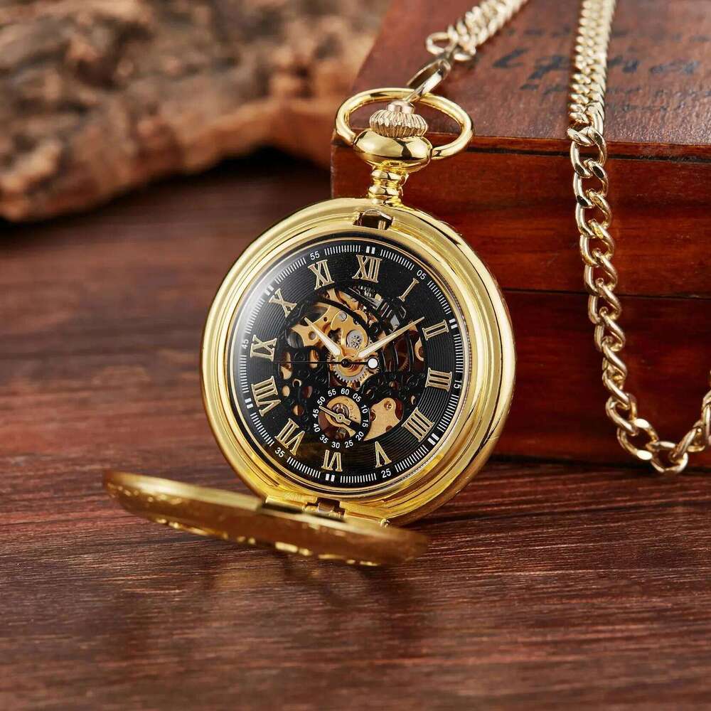 Retro classic luminous petals hollowed out flip cover manual winding men women mechanical pocket watch