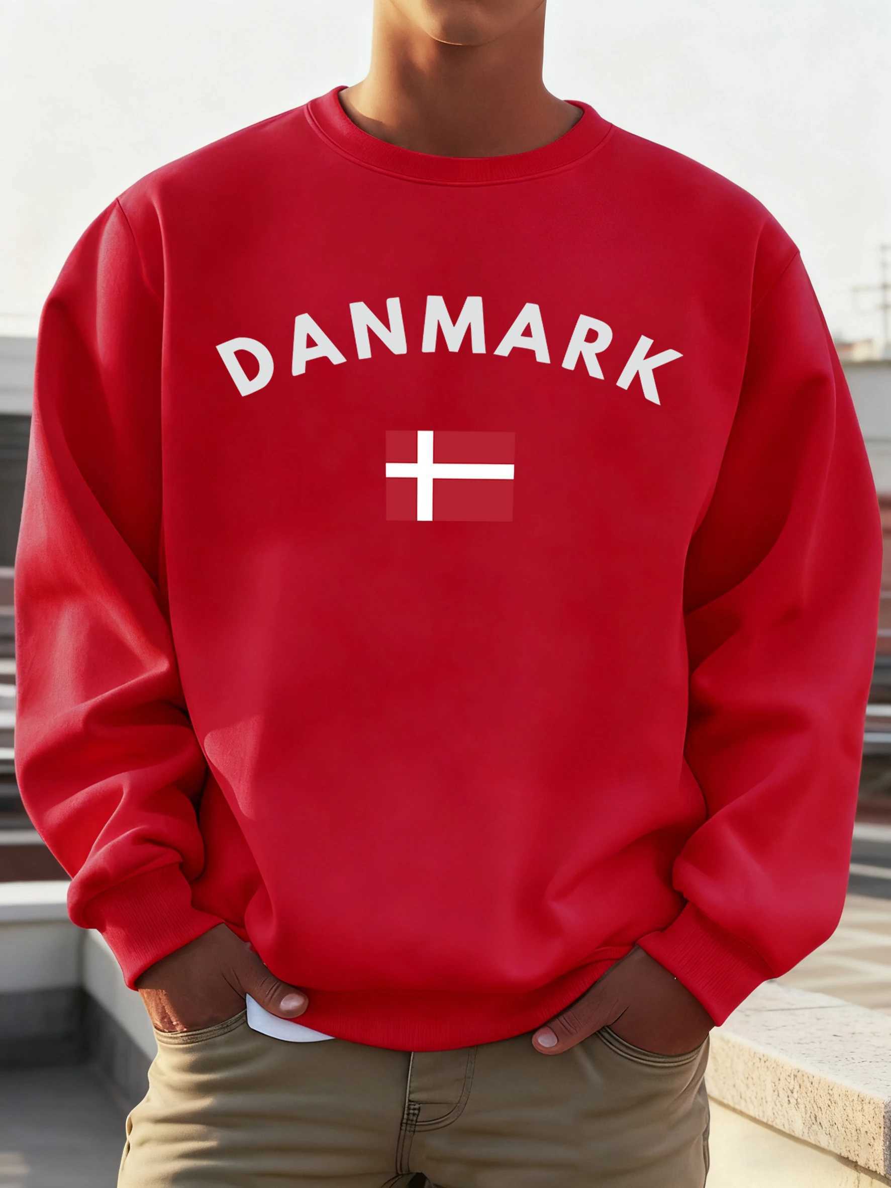 Danmark Flag Prints Men Sport Soft Sweatshirt O-Neck All-Match Pullovers Autumn Colour Clothes Fleece Comfy Unisex Long Sleeve M260312