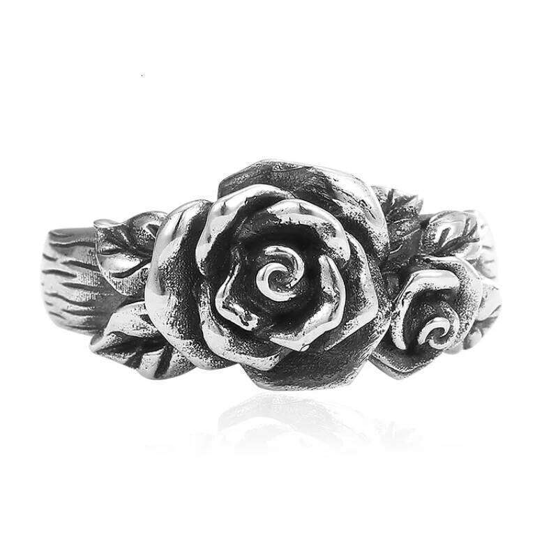 Buyee 925 Sterling Silver Couples rs Finger Rose Flower Open Ring for Women Men Fashion Gray Ethnic Fine Jewelry Circle H260312