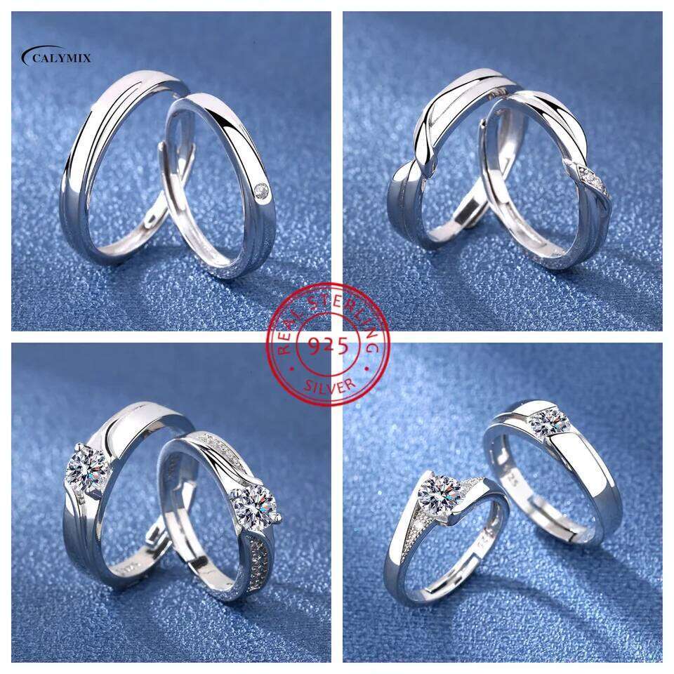 NEW 2PCS 925 sterling Pearl shine Zircon heart Rings Sunlight fashion original Ring silver womer lovers gift W260311