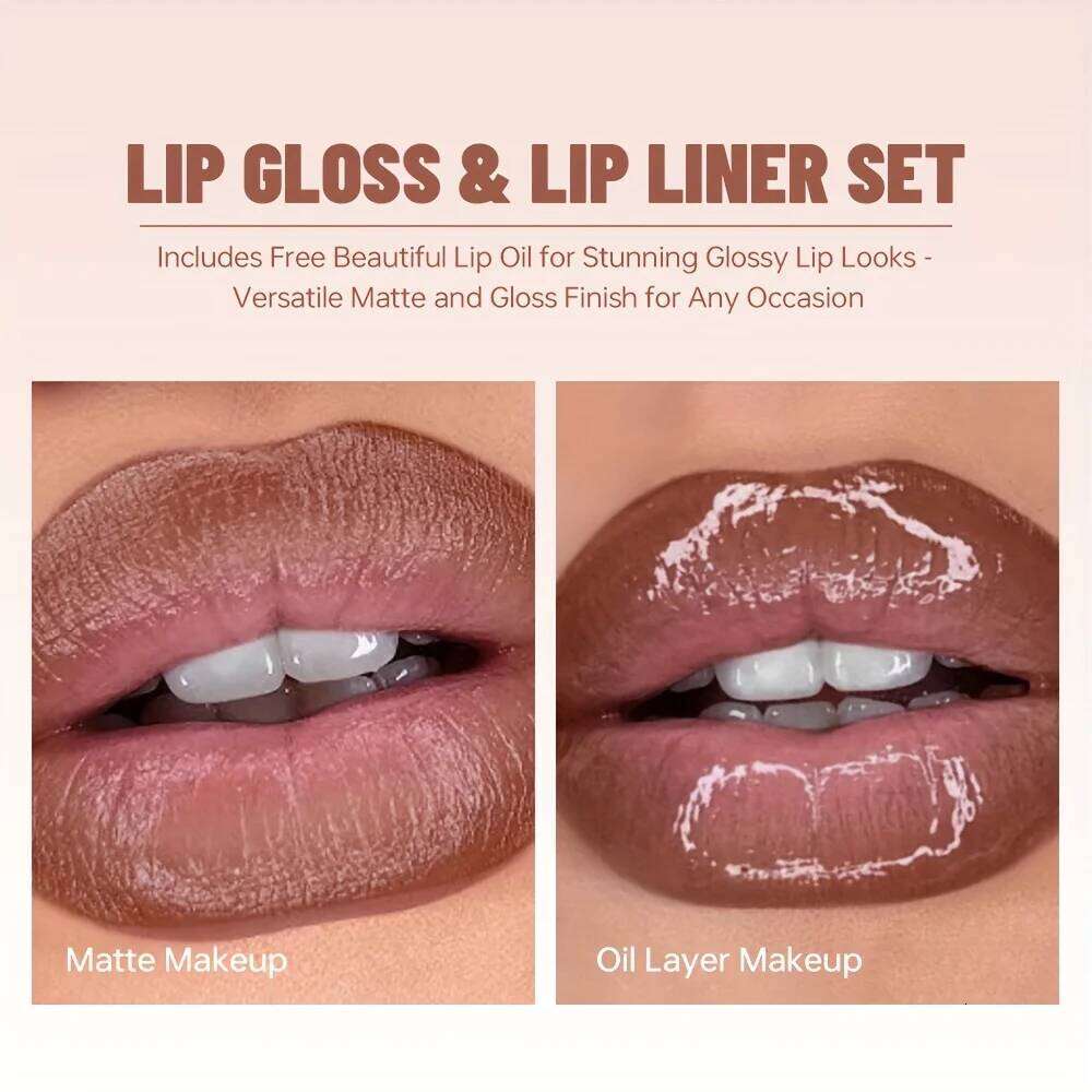 3PCS Ombre Kit: Liner Gloss + Lip Oil, Gradient Lips Makeup, Nude Shades, Hydrating, Non-Sticky W260311