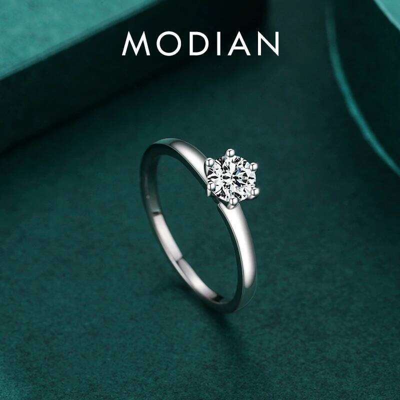 Modian 925 Sterling Silver Classic Simple Round Clear CZ Finger Rings Size 5 6 7 8 9 For Women Wedding Statement Jewelry Gifts H260312