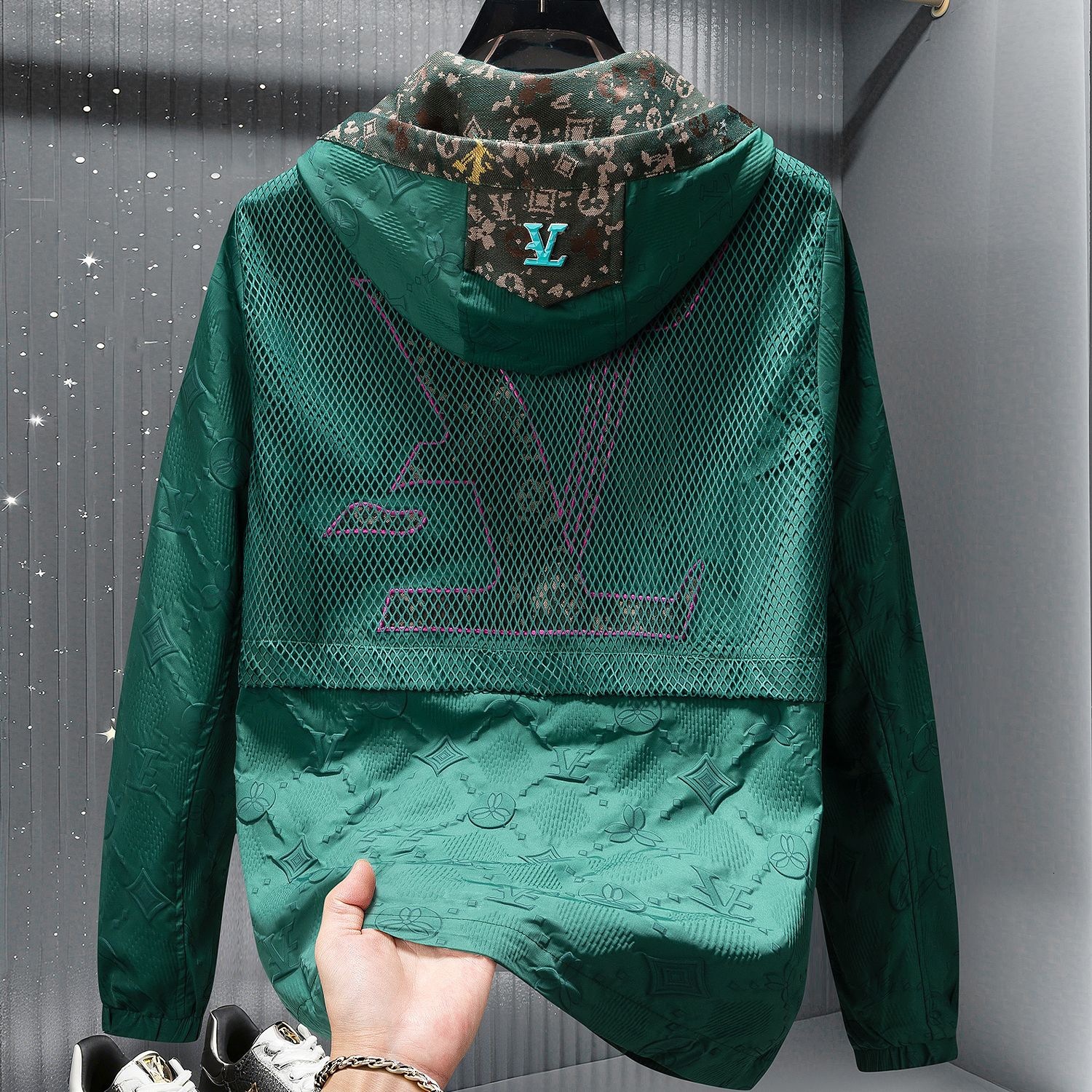 Luma hop 2025 Spring and Autumn Jacquard Hollow Badge Hooded Fashion Slim Fit Top Trendy Brand Letter Jacket Coat