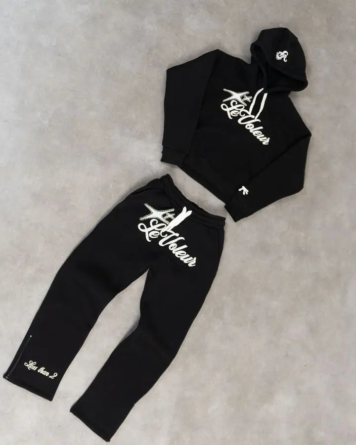 Streetwear Letter Hoodie Sweatshirt Two Piece Set Clothes Men Women Hip Hop Letter Retro Oversized Sweatshirt Rock Casual Suit 260311