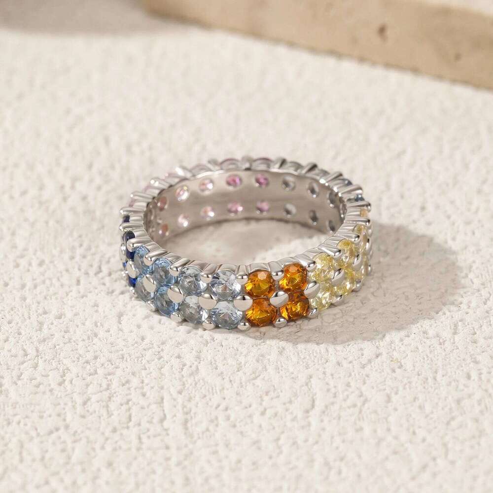 MODIAN 925 Sterling Silver Ring Exquisite Sweet Geometric Gradient Zirconia Stackable Eternity Band Rings For Women Fine Jewelry H260312