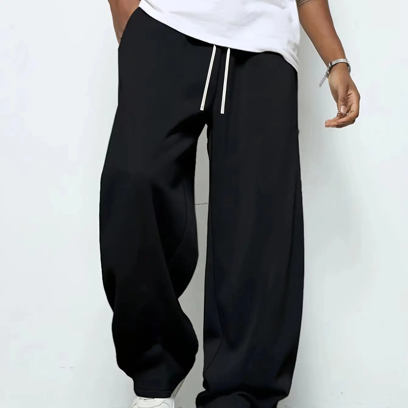 Mens heavy breathable sports jogging pants elastic drawstring waist loose straight casual trousers thick mens sweater pants 260311