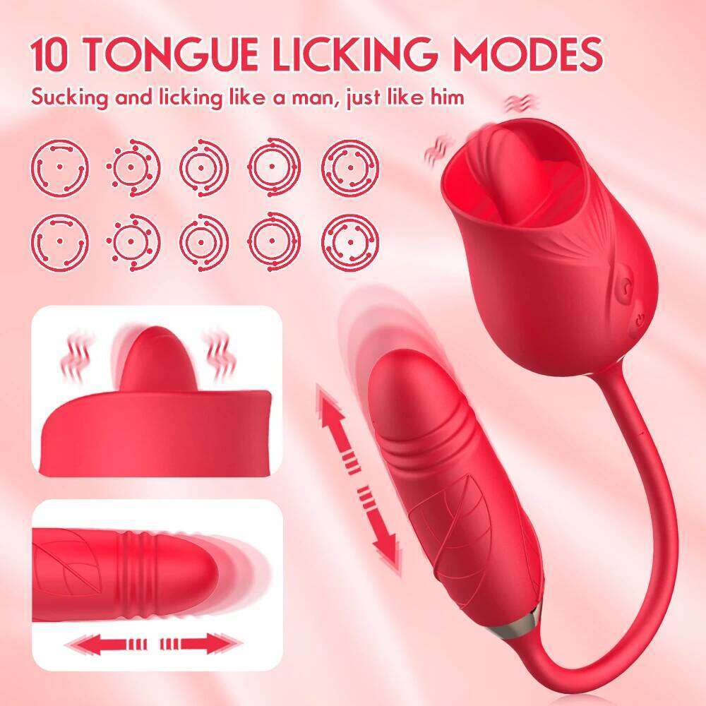 Rose-Licking Thrusting Dildo Vibrator for Women Nipple Clit Stimulator Vibrating Egg Tongue Lick Clitoris Sucker Sex Toy Z260312