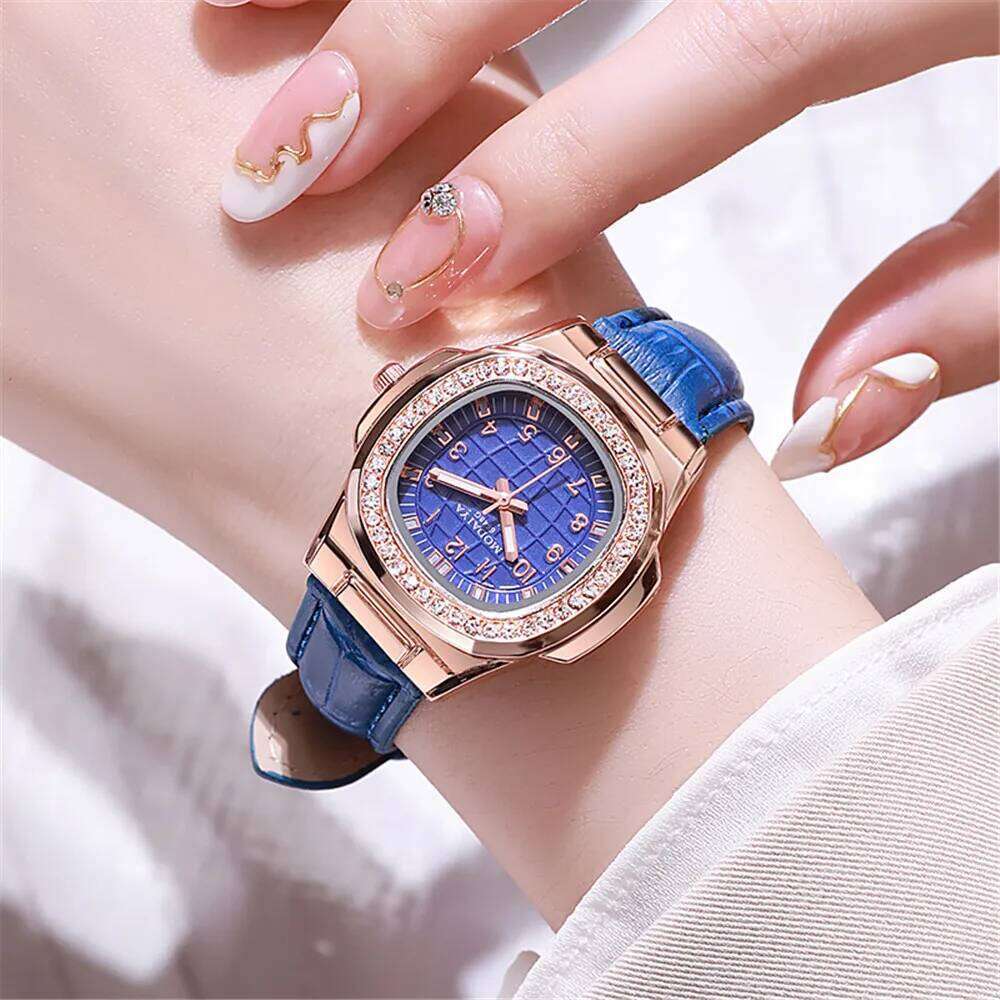 Luxury Ladies Digital Diamond Studded Quartz Watch Fashion 2025 New White Leather Strap Women's Dress Clock Watches